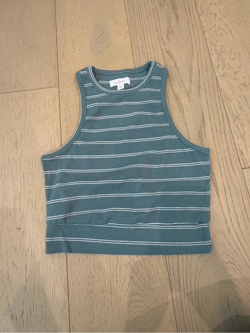 Colsie Teal Striped Ribbed Tank Top